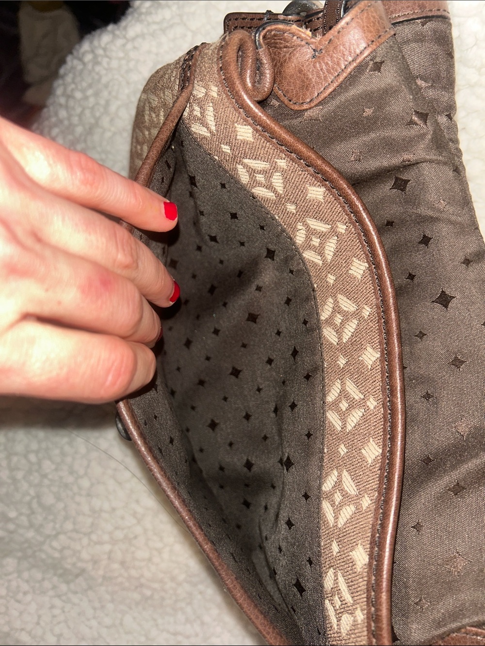 Fossil Brown Leather and Tan Patterned Shoulder Bag - Picture 4 of 7